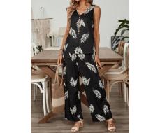 комплект EMERY ROSE Women's Summer Vacation Leisure Plant Printed Top And Long Pants Two-Piece Set SKU: sz2404121841886355