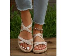 Women Braided Detail Criss Cross Slingback Sandals, Vacation Summer Flat Sandals