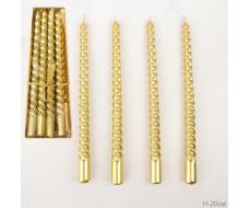 Свеча стержень 4 штуки 20 см витая глянец / MG-101 /уп 144/ золотая