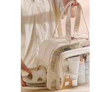 Сумка-косметичка унисекс прозрачная с отделением для обуви, бежевый