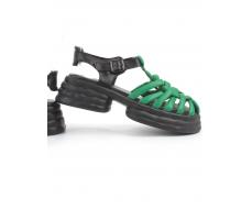08-PEAG48-2 BLACK/GREEN Босоножки женские (натуральная кожа)