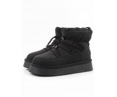 04-WF029-2M BLACK Ботинки зимние женские (натуральная кожа, курточная ткань, 100% шерсть)