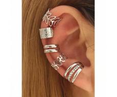 5pcs Women's Leaf Shaped Non Pierced Fake Ear Cuff Earrings Silver Jewelry Set SKU: sj2309121171965286