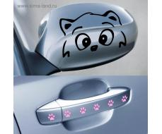 Набор наклеек на внешние ручки и боковые зеркала авто "Котик"