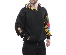 2665 BLACK/YELLOW Толстовка мужская (75% хлопок, 20% полиэстер, 5% спандекс)