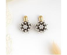 Серьги цветы ювелирная бижутерия Итальянское золото покрытие желтое 14к вставка фианиты цвет прозрачный Предыдущий