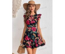 SHEIN Clasi Floral Print Ruffle Trim Dress SKU: sw2301098829211030