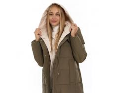 A610 DK. GREEN (KHAKI) Пальто зимнее женское со съемным жилетом (200 гр. био-пух)