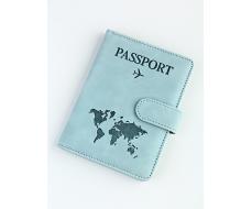 A-116 Обложка на паспорт c кнопкой "Travel 101" (эко-кожа)