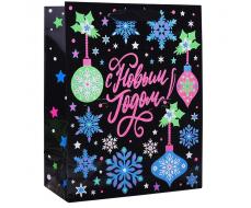 Бумажный пакет для сувенирной продукции, флуоресцентная печать, с шириной основания 26 см.