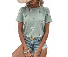 SHEIN LUNE Floral Print Round Neck Tee Graphic T Shirt
