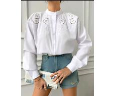 V Shape Band Neck, Made Of Woven Fabric, Embroidery On Front  Shoulder, Floral Design Shirt