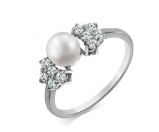 Кольцо с иск.жемчугом родированное серебро 925* 10-0313