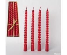 Свеча стержень 4 штуки 20 см витая глянец / MG-103 /уп 144/ красная