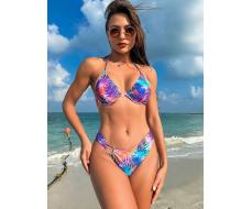 SHEIN Swim Women'S Tropical Print Halter Neck Bikini Set Carnival SKU: sz2311079197339736