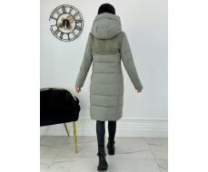 23-636 OLIVE Пальто зимнее женское (холлоффайбер 150 гр., искусственная дубленка)