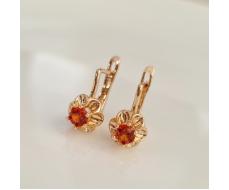 Серьги цветы ювелирная бижутерия коллекция Дубай покрытие позолота вставка фианит цвет оранжево-красный