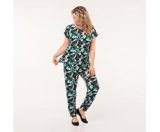 Костюм, трикотаж, блуза, брюки, зеленый#2224/009-017-093/Зеленый