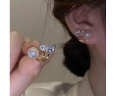 1pair Fashionable European & American Style Faux Pearl Earrings With Rhinestone Detail & Unique Back Design, Elegant Ear Jewelry For Women's Daily Wear SKU: sj2401276549644515