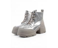 01-F591-2 GREY/SILVER Ботинки демисезонные женские (натуральная кожа, искусственная кожа)
