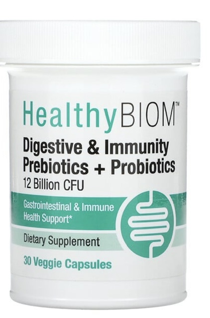 HealthyBiom пребиотики и пробиотики для пищеварительной и иммунной систем, 12 млрд КОЕ, 30 растительных капсул
