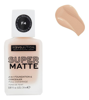 RELOVE BY REVOLUTION Тональная основа и консилер 2 в 1 Supermatte 2 in 1 Foundation & Concealer, F4, 24 мл