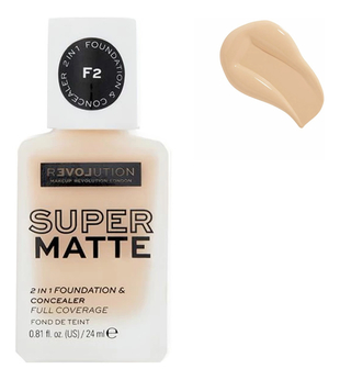 RELOVE BY REVOLUTION основа и консилер 2 в 1 Supermatte 2 in 1 Foundation & Concealer, F2, 24 мл