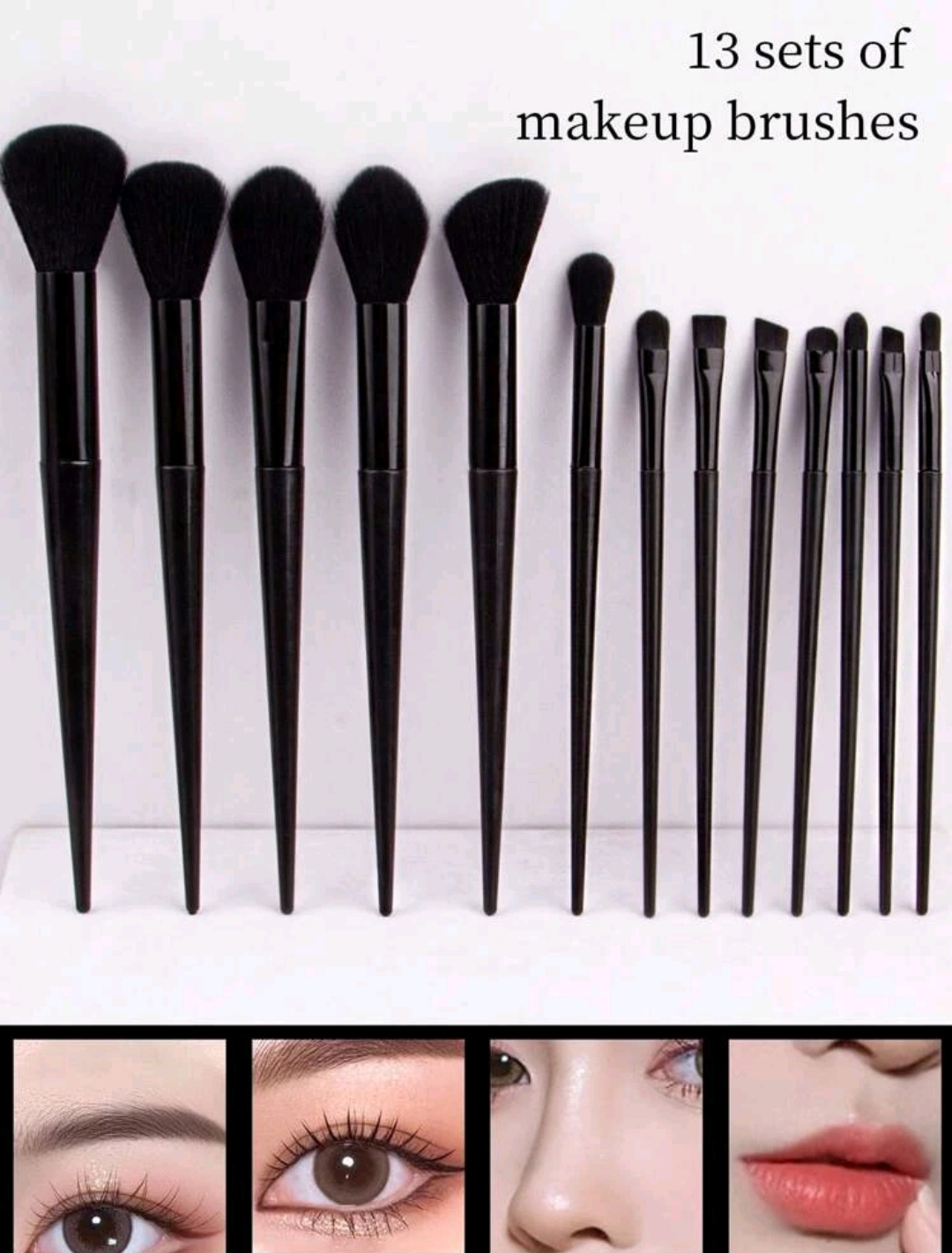 13pcs Black Makeup Brushes Set, Large Soft Powder Brush For Daily Makeup, Portable And Essential For Students