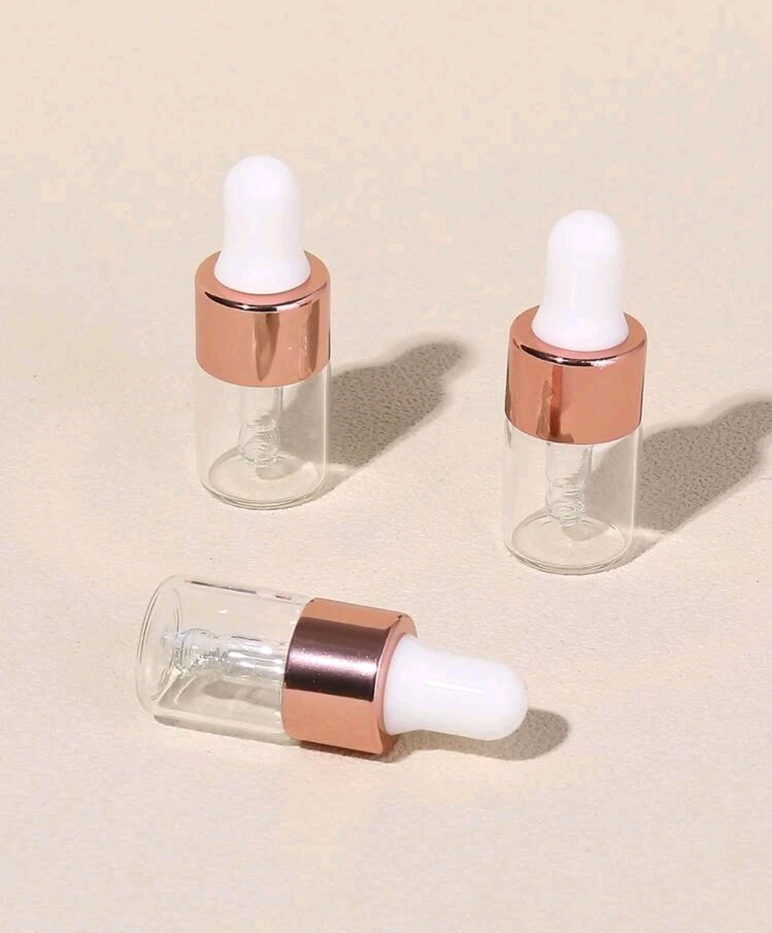 3pcs 2ml Mini Rose Gold Cap Glass Dropper Bottle Set For Essential Oils, Etc., Living Room Home Bedroom Bathroom House Decor, Travel Stuff, Wedding, Party, Birthday, Gifts For Men Mom Dad Friends, New Years, Accessories, Funny Gift