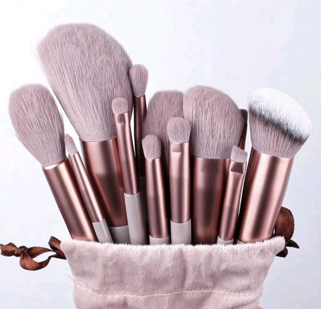 New 13pcs Portable Coffee-brown Makeup Brush Set With Velvet Bag, Including Blush Brush, Eyeshadow Brush, Powder Brush, Contour Brush, Concealer Brush, Full Set Of Makeup Tools Black Friday