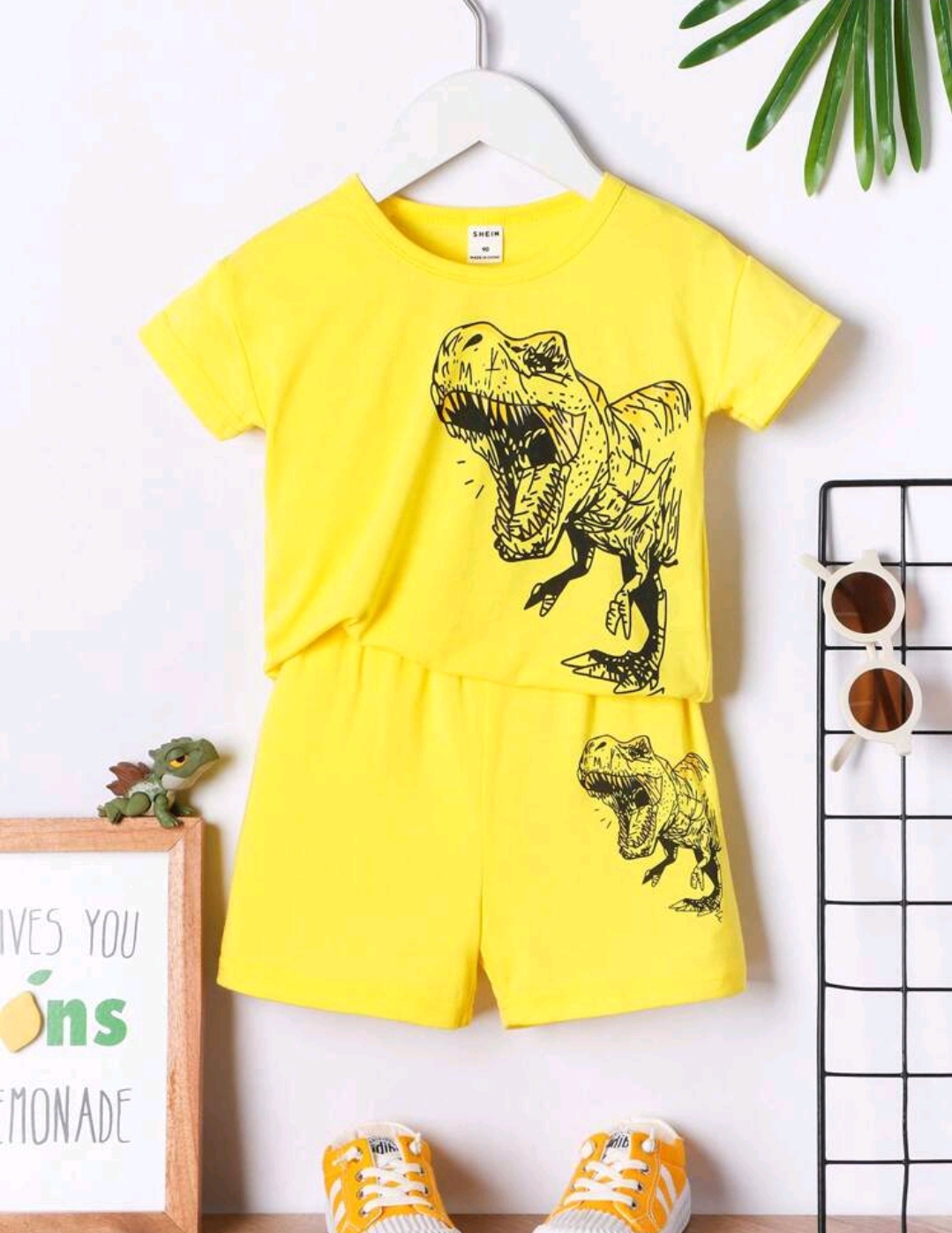 SHEIN Young Boy Dinosaur Print Tee & Shorts