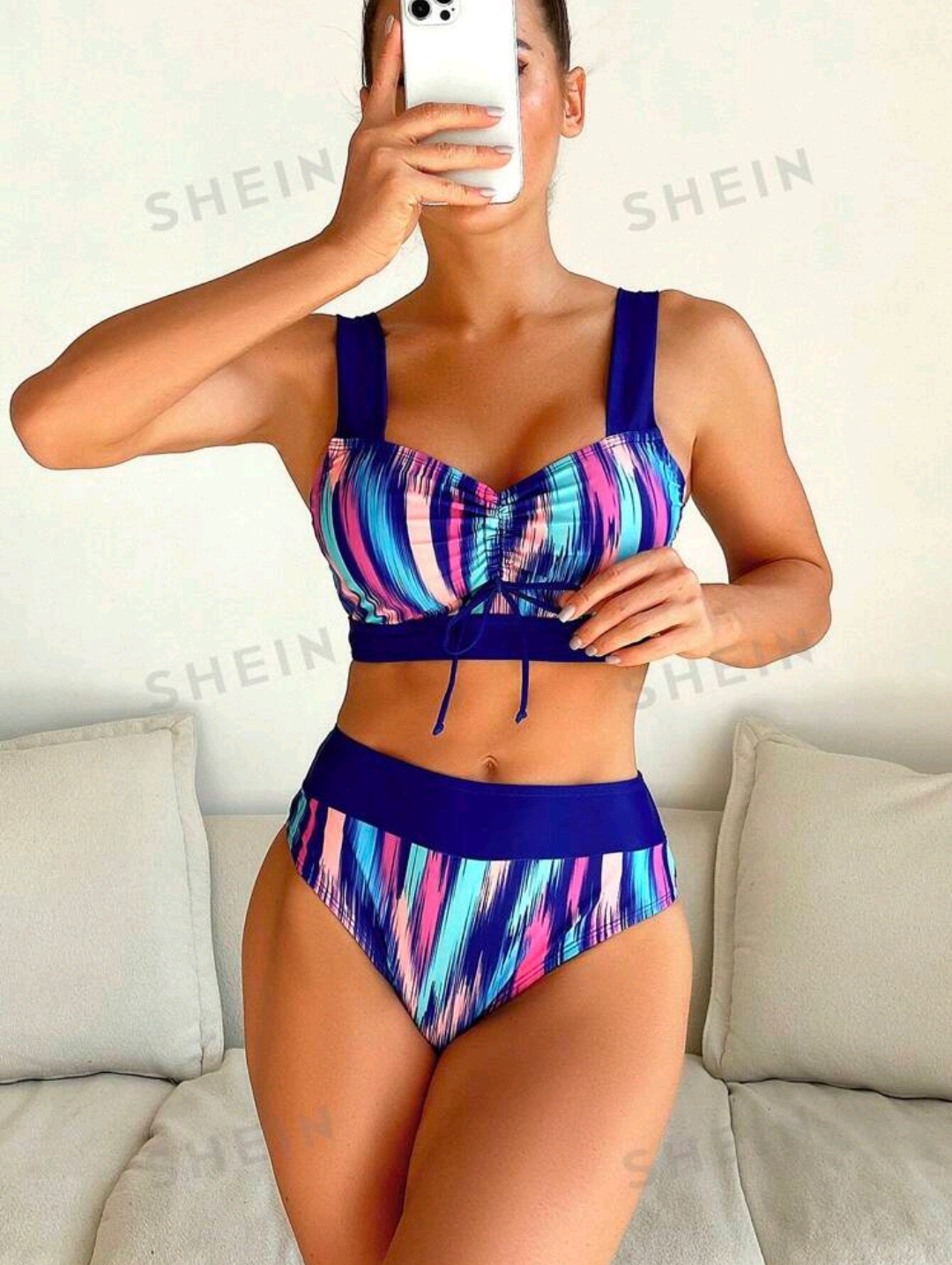 Купальник SHEIN Swim Vcay Ladies' Tie Dye Drawstring Swimsuit Set
