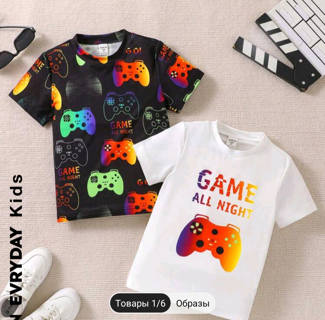 2 шт SHEIN Toddler Boys' Colorful Letter Print Short Sleeve 2pcs/Set T-Shirt For Summer