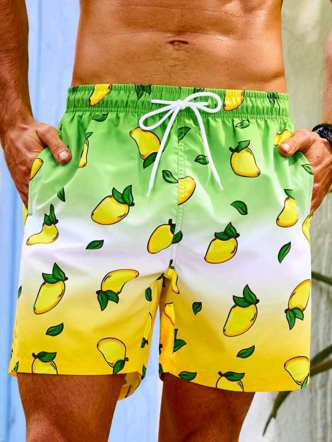 Manfinity Swimmode Men'S Mango Printed Drawstring Waist Beach Shorts
