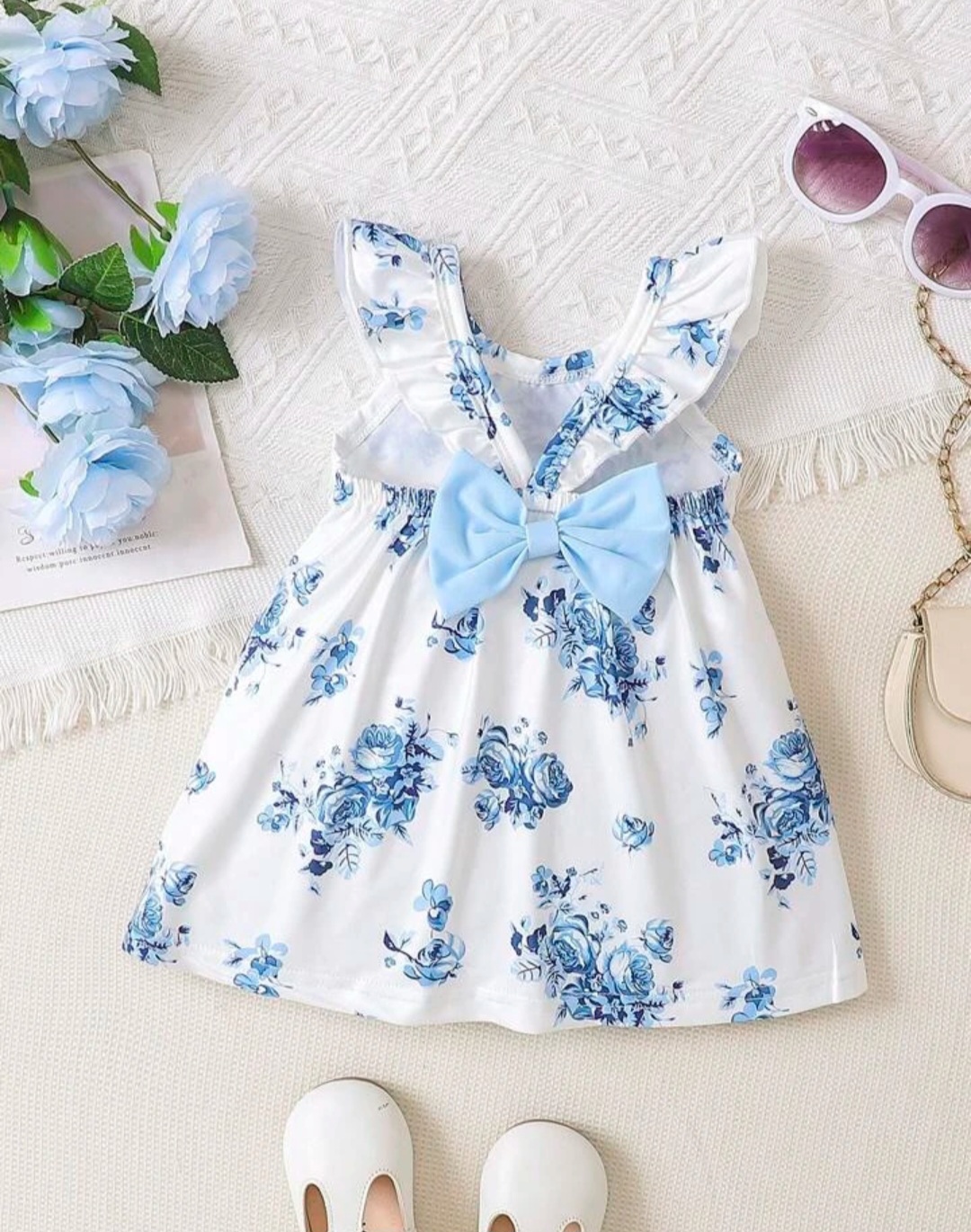 SHEIN Baby Girl Floral Print Ruffle Trim Bow Front Dress