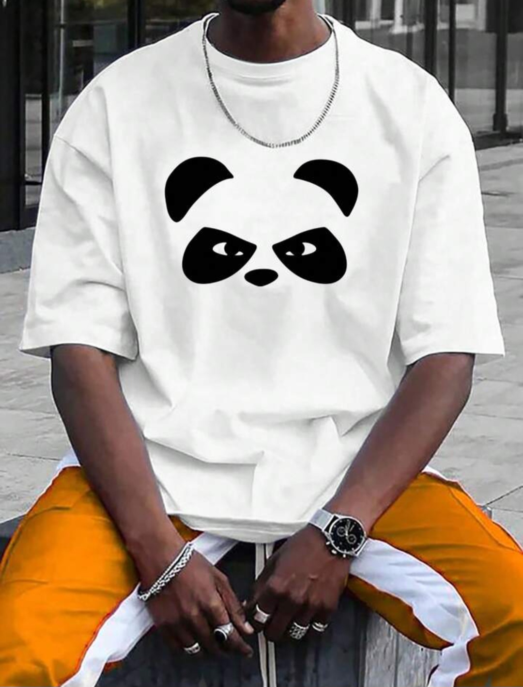 Manfinity Hypemode Men's Plus Size Cartoon Panda Short Sleeve Casual T-shirt