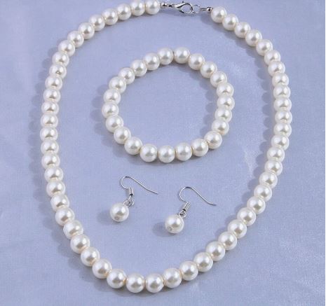 3 Pcs/Set Wedding Gift Faux Pearl Necklace Bracelet Earrings Set Of 3 SKU: sj2308243573751807