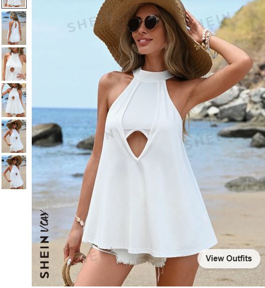 Блуза SHEIN VCAY Летняя женская свободная однотонная блузка для отдыха с вырезом и вырезом Артикул: sz2311300262003063