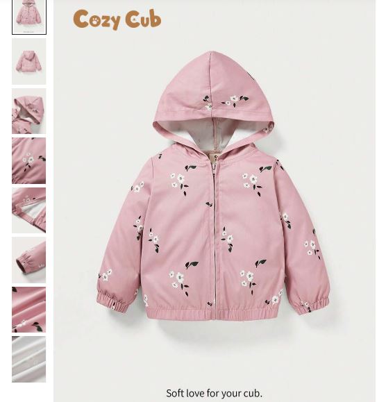 Cozy Cub Baby Girls' Floral Pattern Casual Hooded Jacket SKU: sa2309187373342459