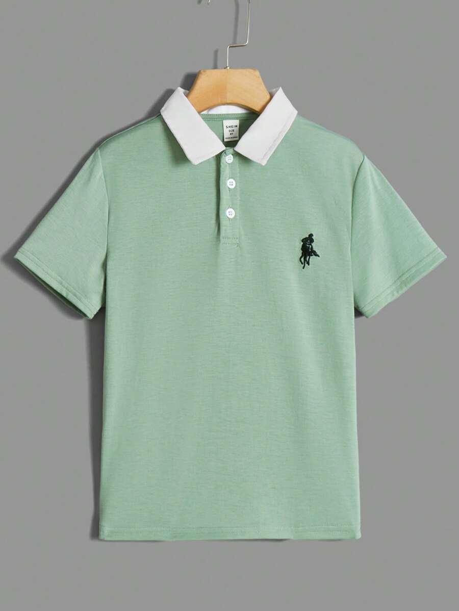 Повседневная и удобная рубашка-поло SHEIN Tween для мальчиков с принтом всадника в цветную клетку АРТИКУЛ: sk211029978088013