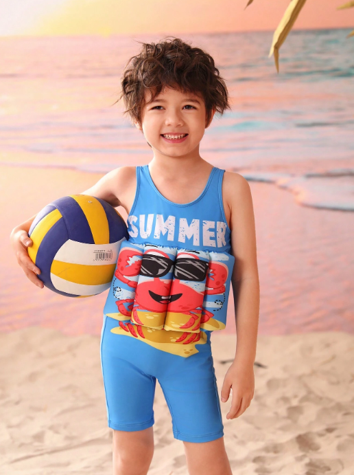 Young Boy Cartoon Print One Piece Swimsuit With Trunk SKU: sk2312019557551285