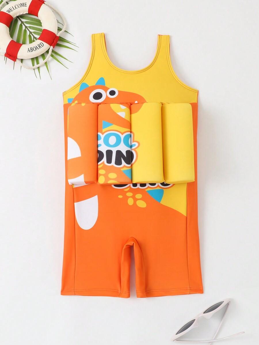 Young Boy Cartoon Dinosaur And Letter Print One Piece Swimsuit SKU: sk2312132013220294