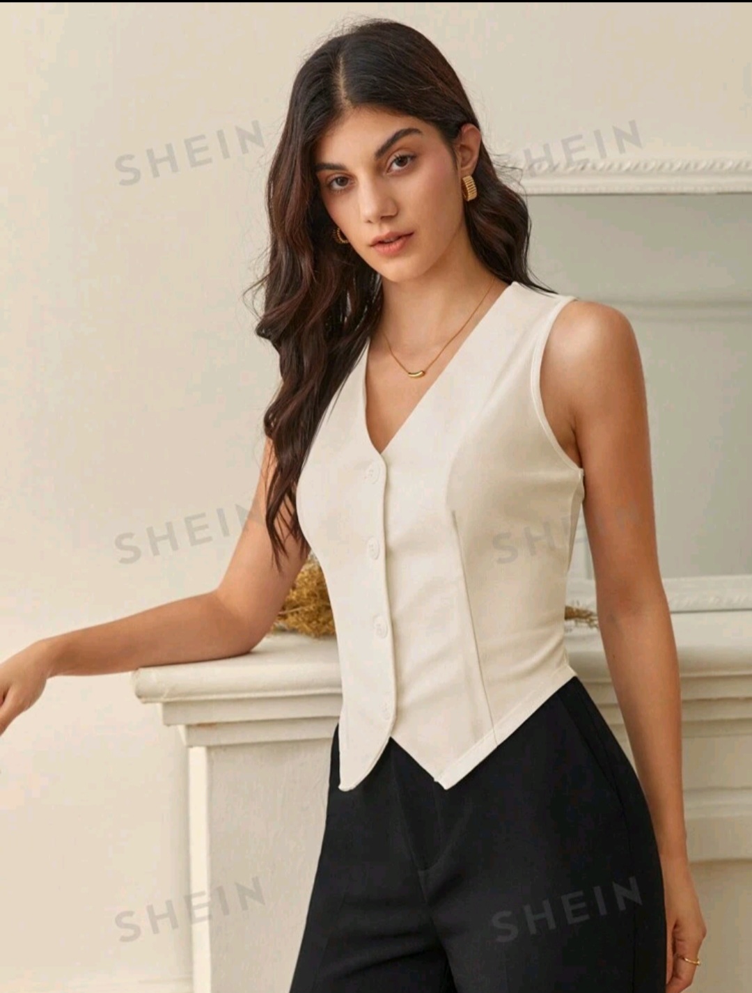 SHEIN Tall Women's V-Neck Single Button Sleeveless Blazer Jacket