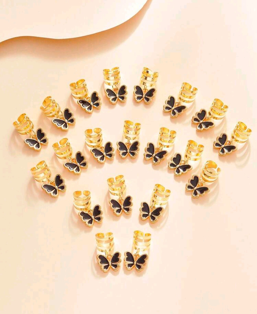 20pcs/Set Fashionable And Exquisite Black Butterfly Pendant Design Golden Hair Accessories Set Including Beaded Hair Hoops, Clips, Braiding Accessories, Metal Cuffs For Hair Braids, Etc. Unisex