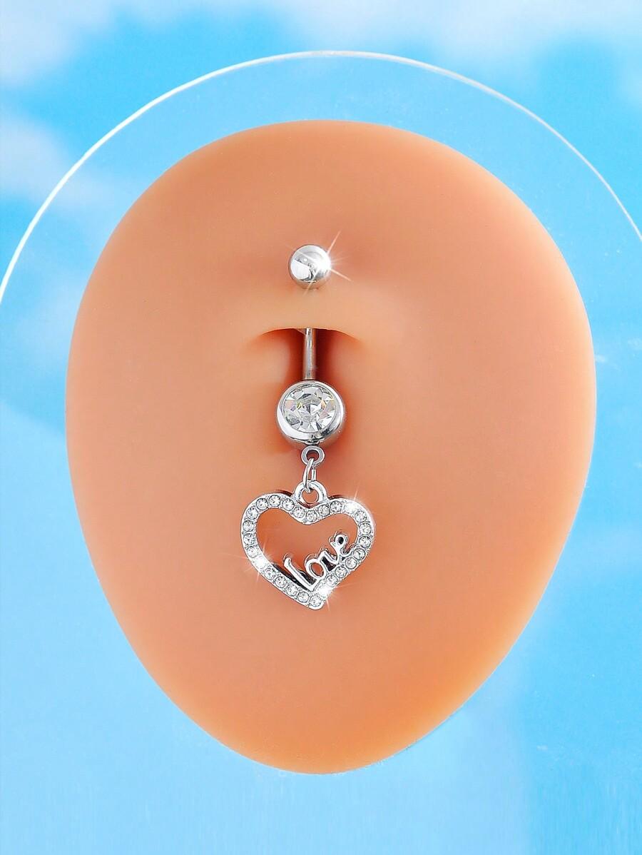 1pc Fashionable Charm Exquisite Stainless Steel Heart-Shaped Decorated Navel Ring For Women And Girls, Suitable For Beach Vacations, Dates, Parties, Daily Wear Or As A Gift SKU: sj2404102166117702