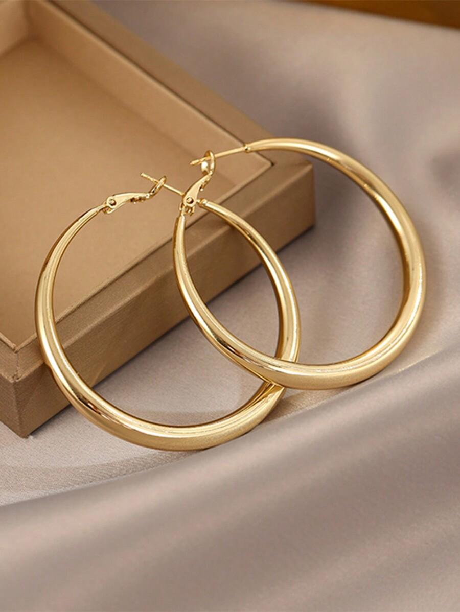 1pair European And American Style Metallic Personalized Circle Design Earrings SKU: sj2308182298987004