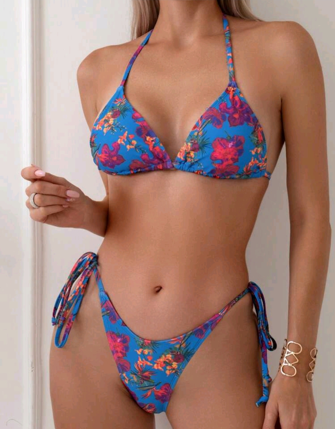 SHEIN Swim Lavender Pink Floral Print Swimsuit Set