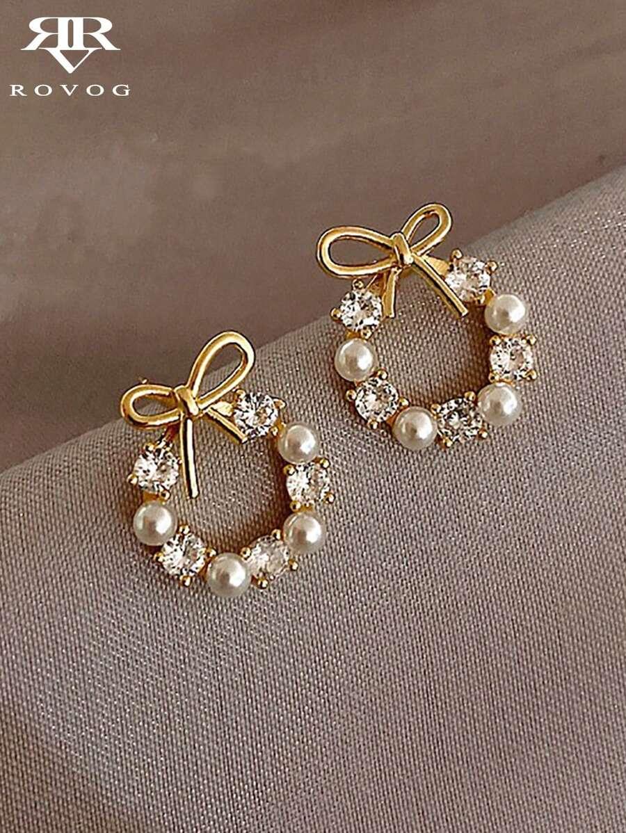 1pair гвоздики French Style Elegant & Fashionable Imitate Faux Pearl Women's Ear Studs, Versatile And Delicate For Daily Wear SKU: sj2402279533660506