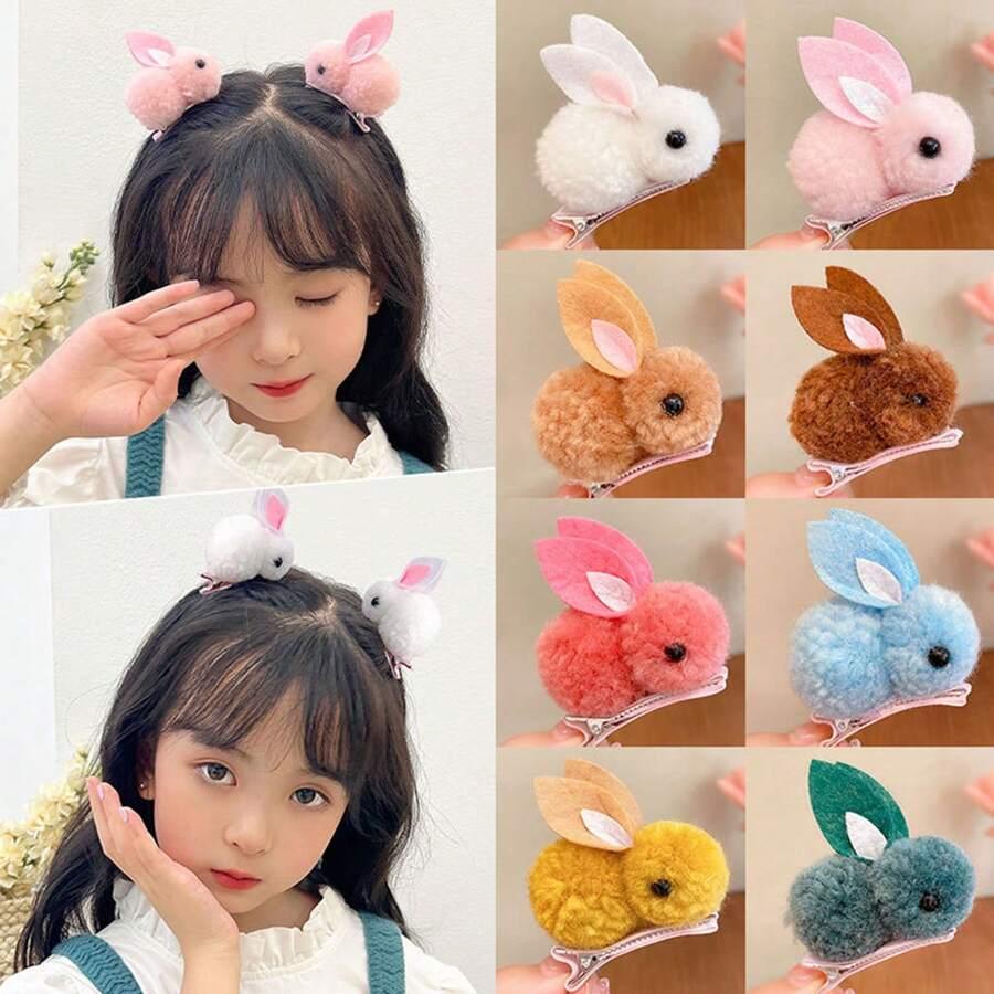 2 шт Women's Hair Accessories Cute Plush Ball Rabbit Alligator Hair Clip Girl's Hair Clip SKU: sc2312115505244201