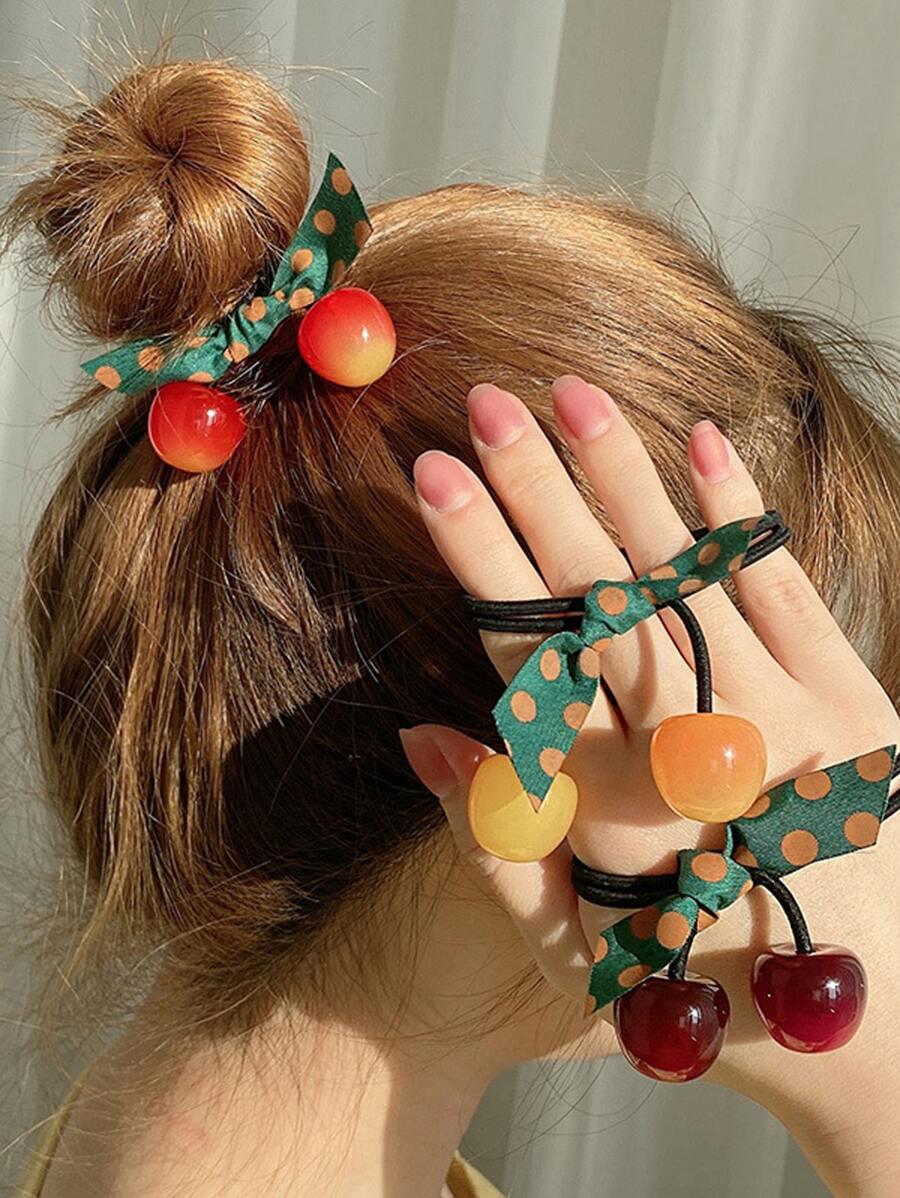 3шт Cherry & Bow Decor Hair Tie SKU: sc2207167271113922